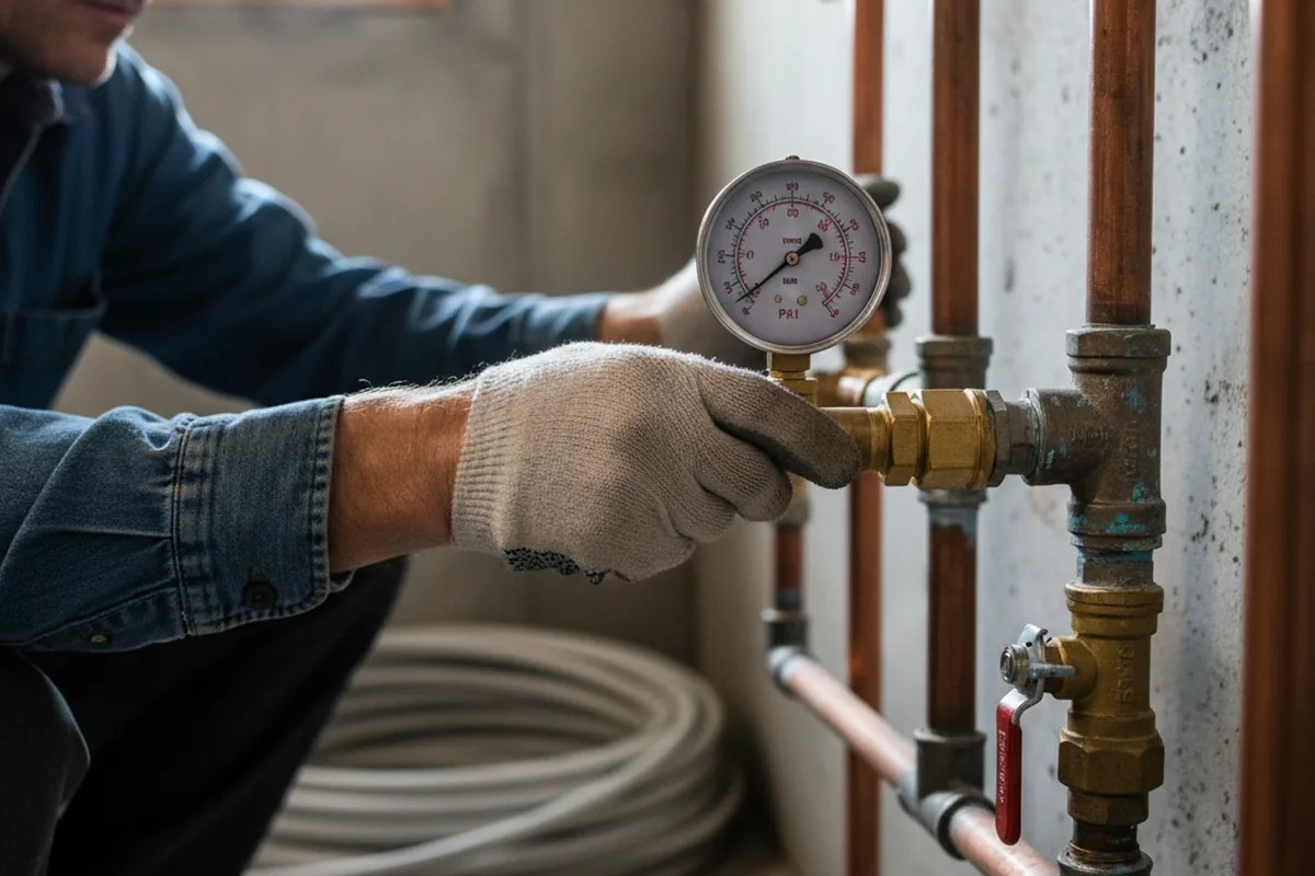 Pressure testing a repaired line during Water Line Repair in Mc Dowell